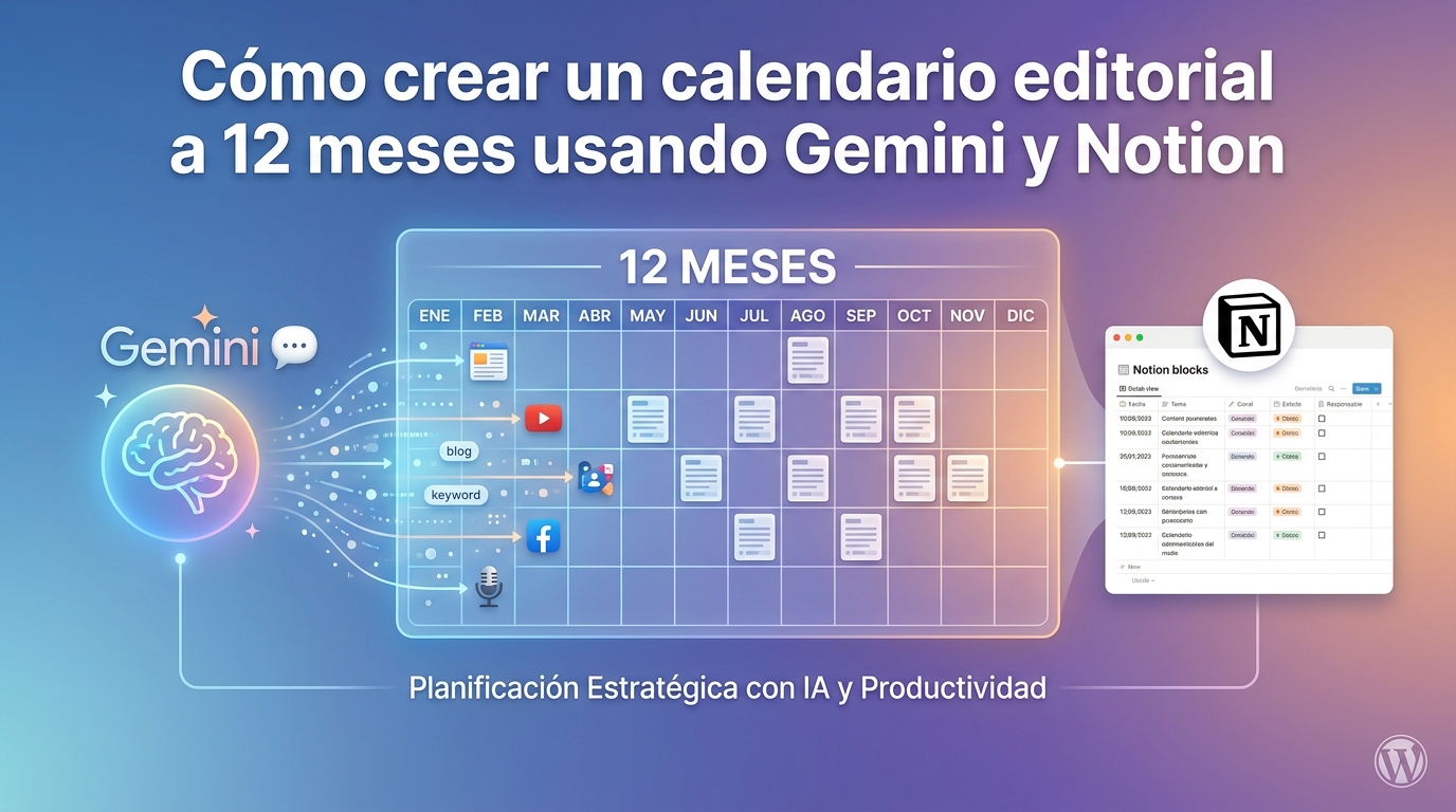 Cómo crear un calendario editorial a 12 meses usando Gemini y Notion